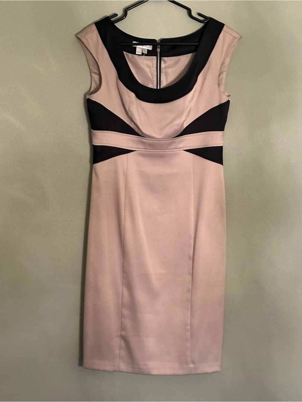 London Times Blush and Black Cap-Sleeve Sheath Dress